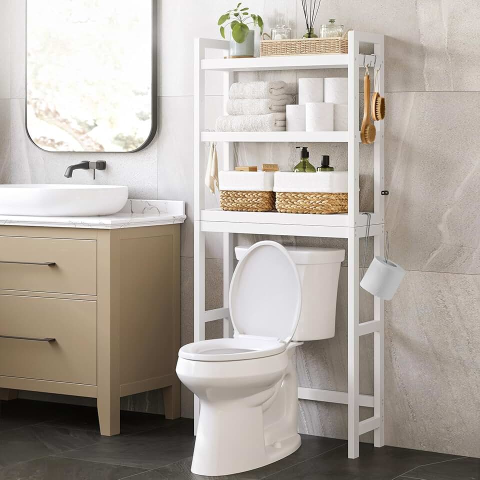 SONGMICS - étagère WC (BTS01WT) - 3 niveaux, réglable, gain de place
