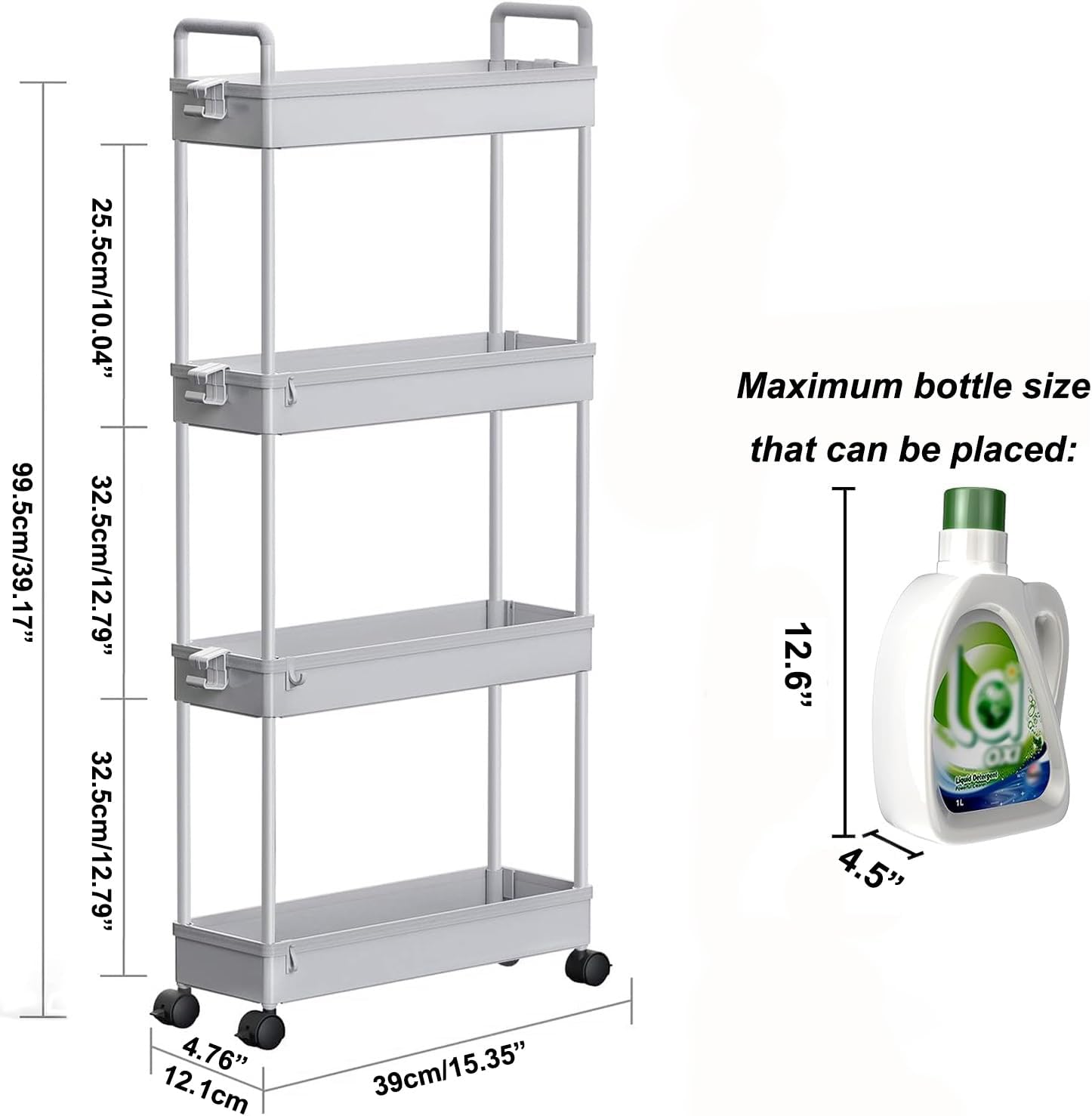 SOLEJAZZ – Chariot rangement 4 niveaux, plastique gris, mobile, cuisine/salle de bain/linge
