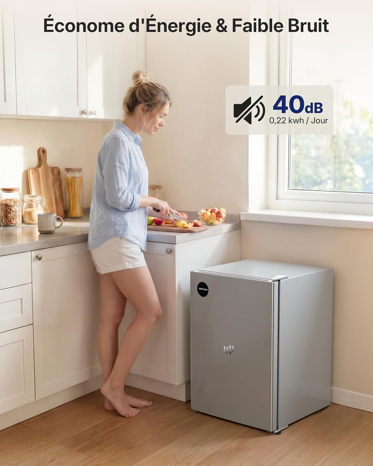 Upstreman - petit frigo 71L - 7 modes, LED, 40dB, économe - CR71-Argent