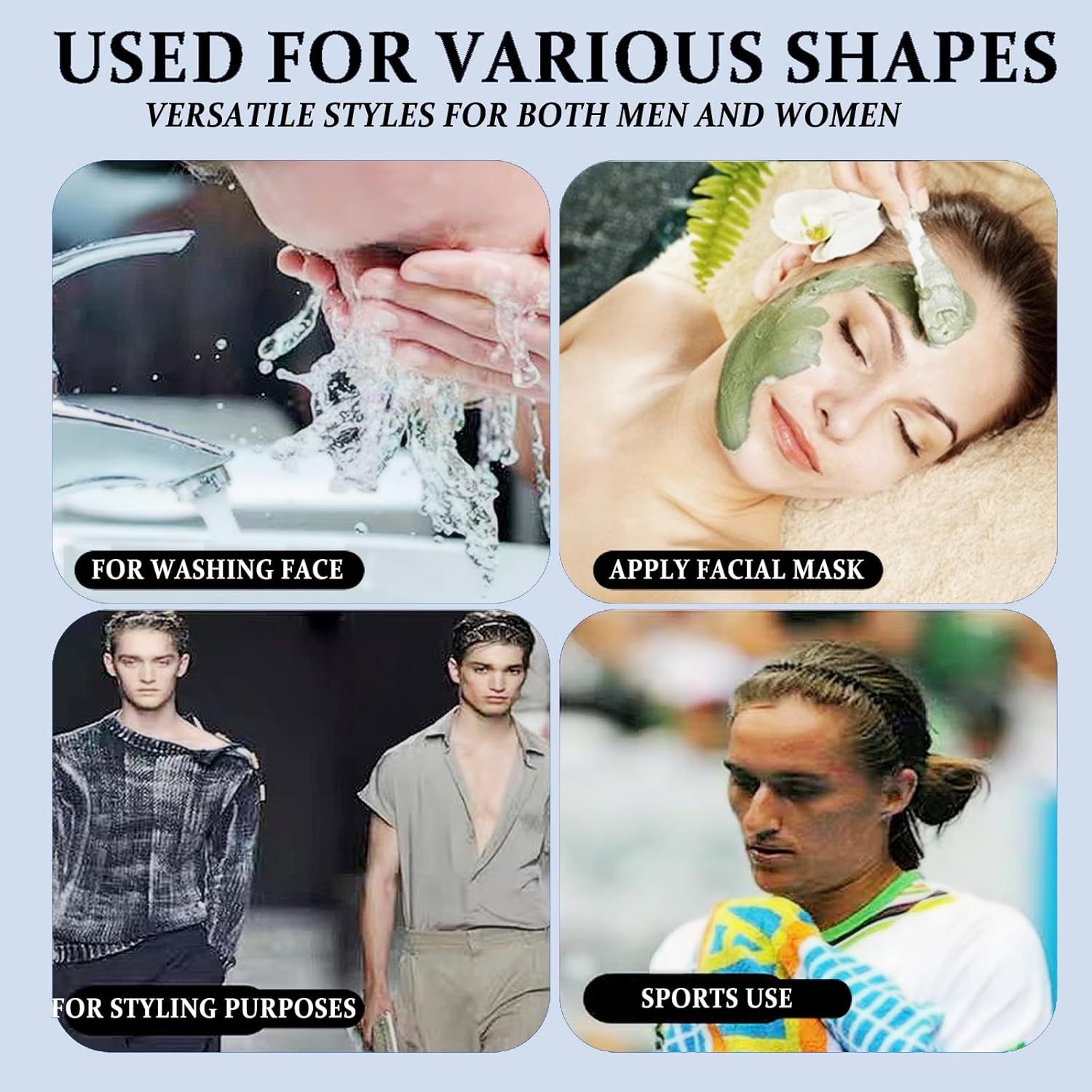 Serre-tête homme - lot de 6 - métal ondulé élastique, unisexe, idéal sport, accessoire cheveux