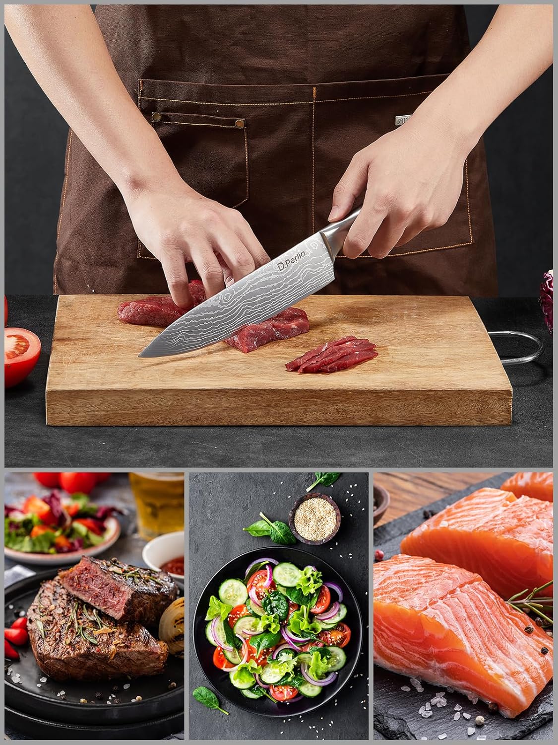 D.Perlla - Set cuisine 15 pièces - acier inox - bloc auto-affûtant