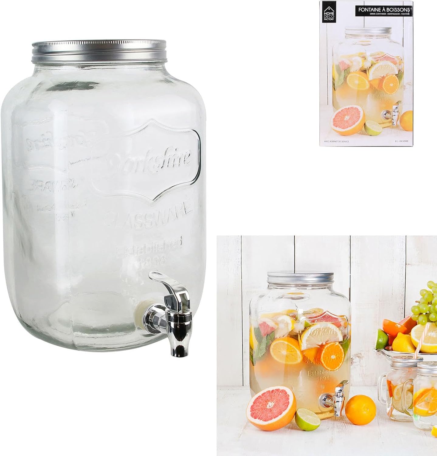 HOME DECO FACTORY - Fontaine à boisson 8L - large ouverture, robinet, KV7177