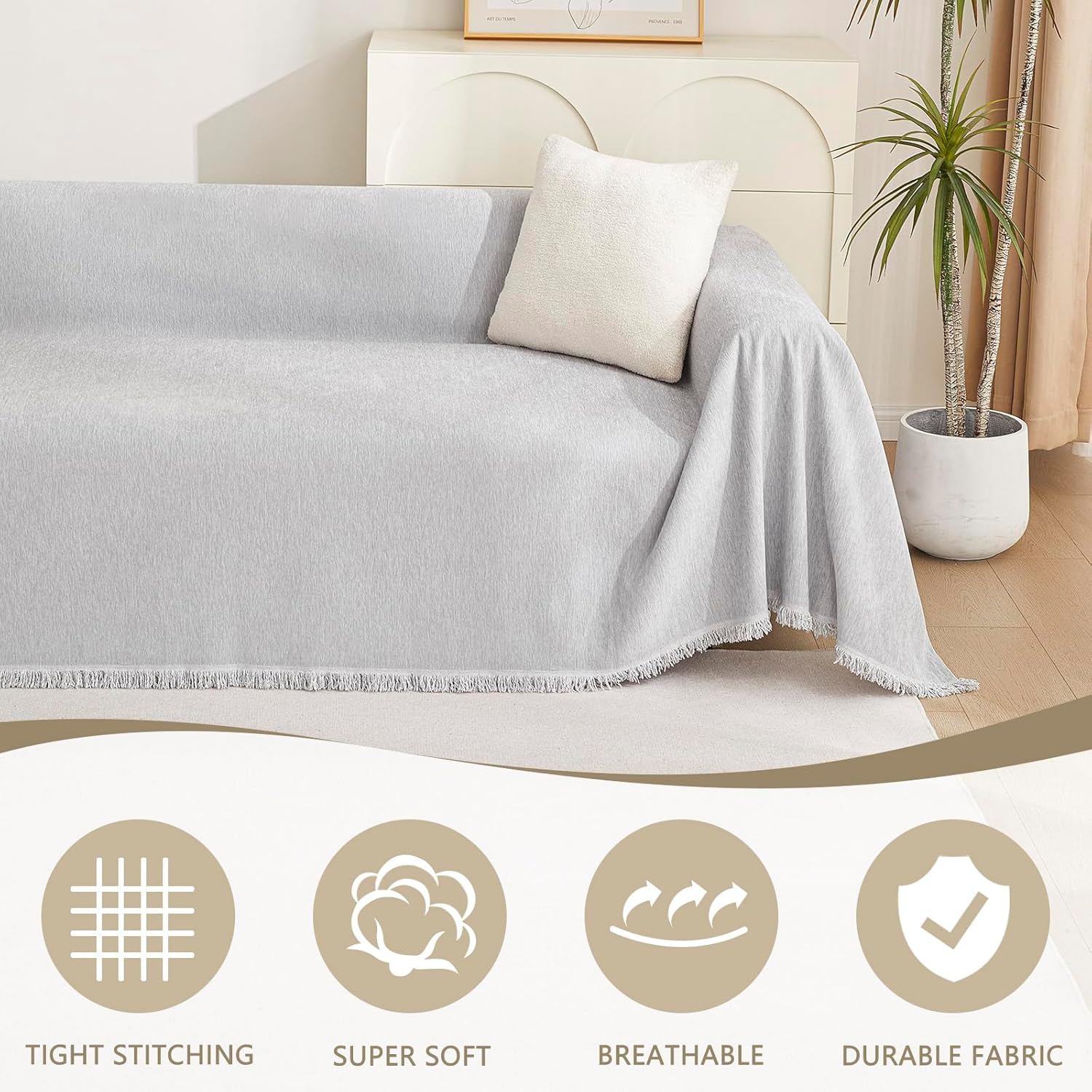 MYSKY HOME - housse canapé, protection anti-rayures, 180x340cm, gris clair