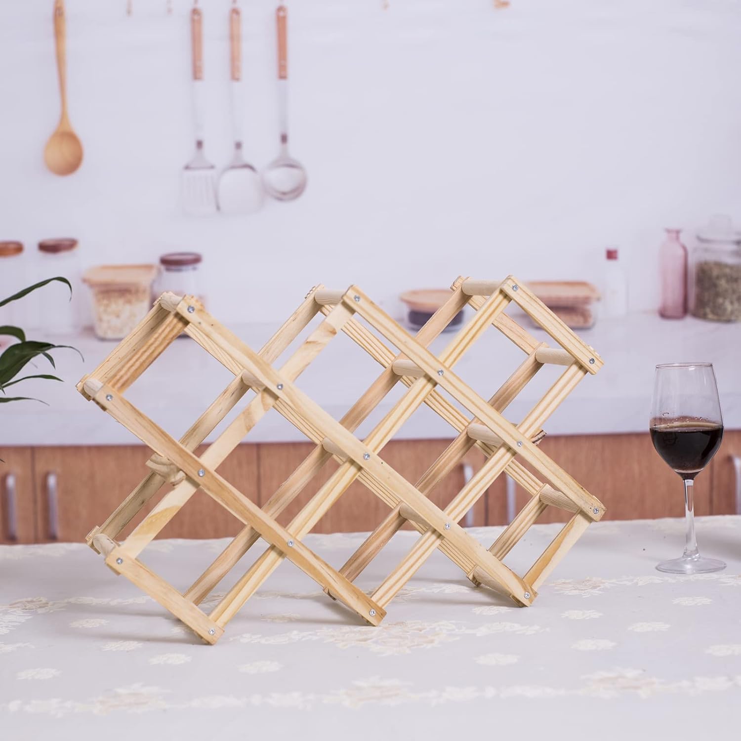 Newaner - Casier à vin Log - 45x12.5x31cm - Bois, 10 bouteilles, 3 niveaux