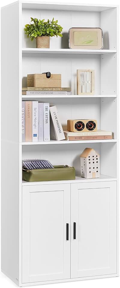 VASAGLE - Custos Collection bibliothèque étagère 24x60x175cm, 6 niveaux, portes, blanc nuage LBC402W01