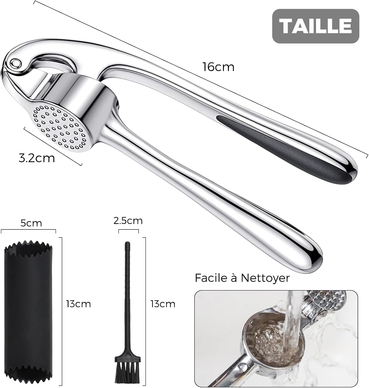 Presse-ail inox - facile à nettoyer, durable, argenté, professionnel