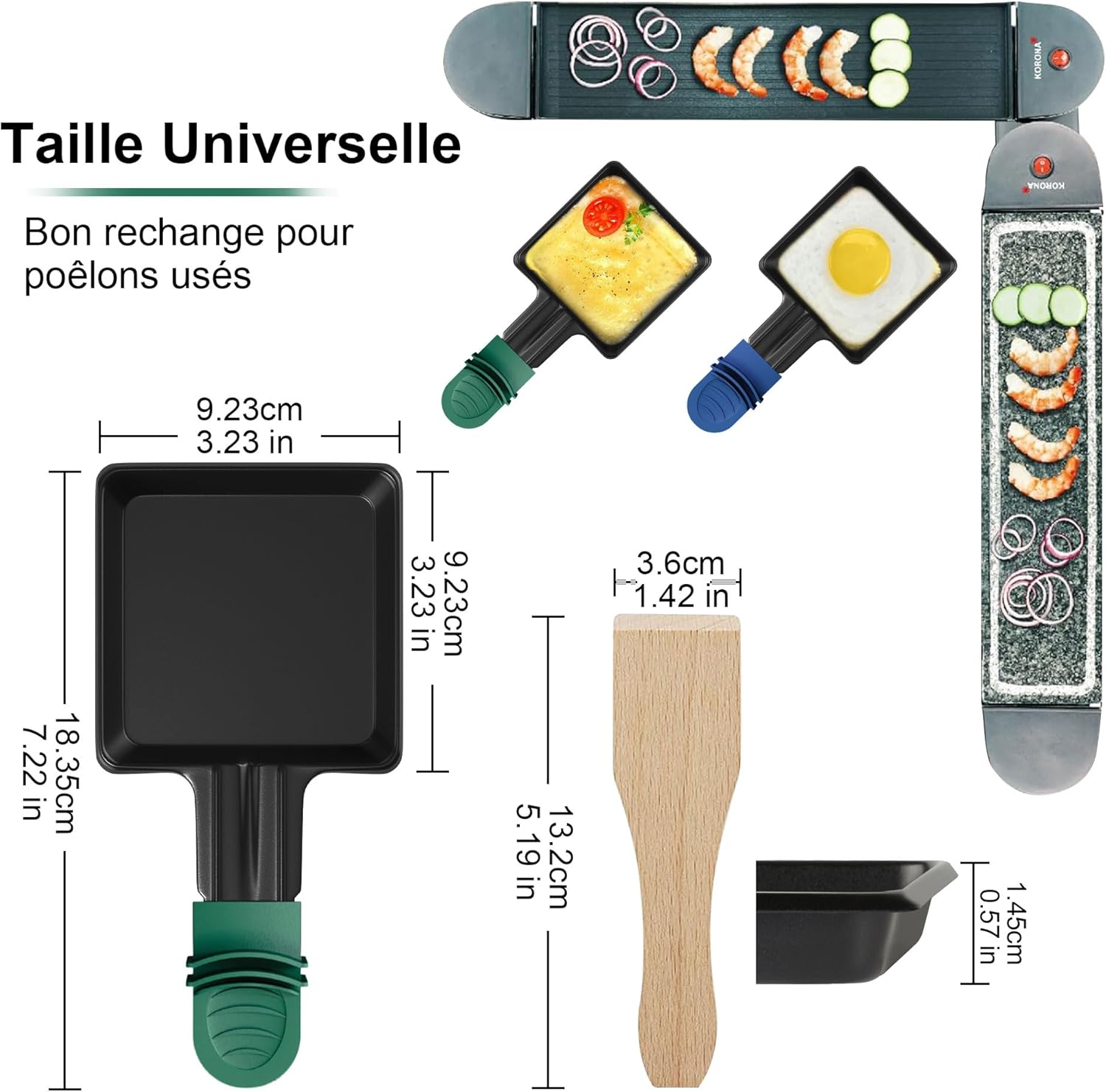 ipow - Lot de 8 poêlons carrés 12x8cm, revêtement antiadhésif, poignées colorées, avec 8 grattoirs bois
