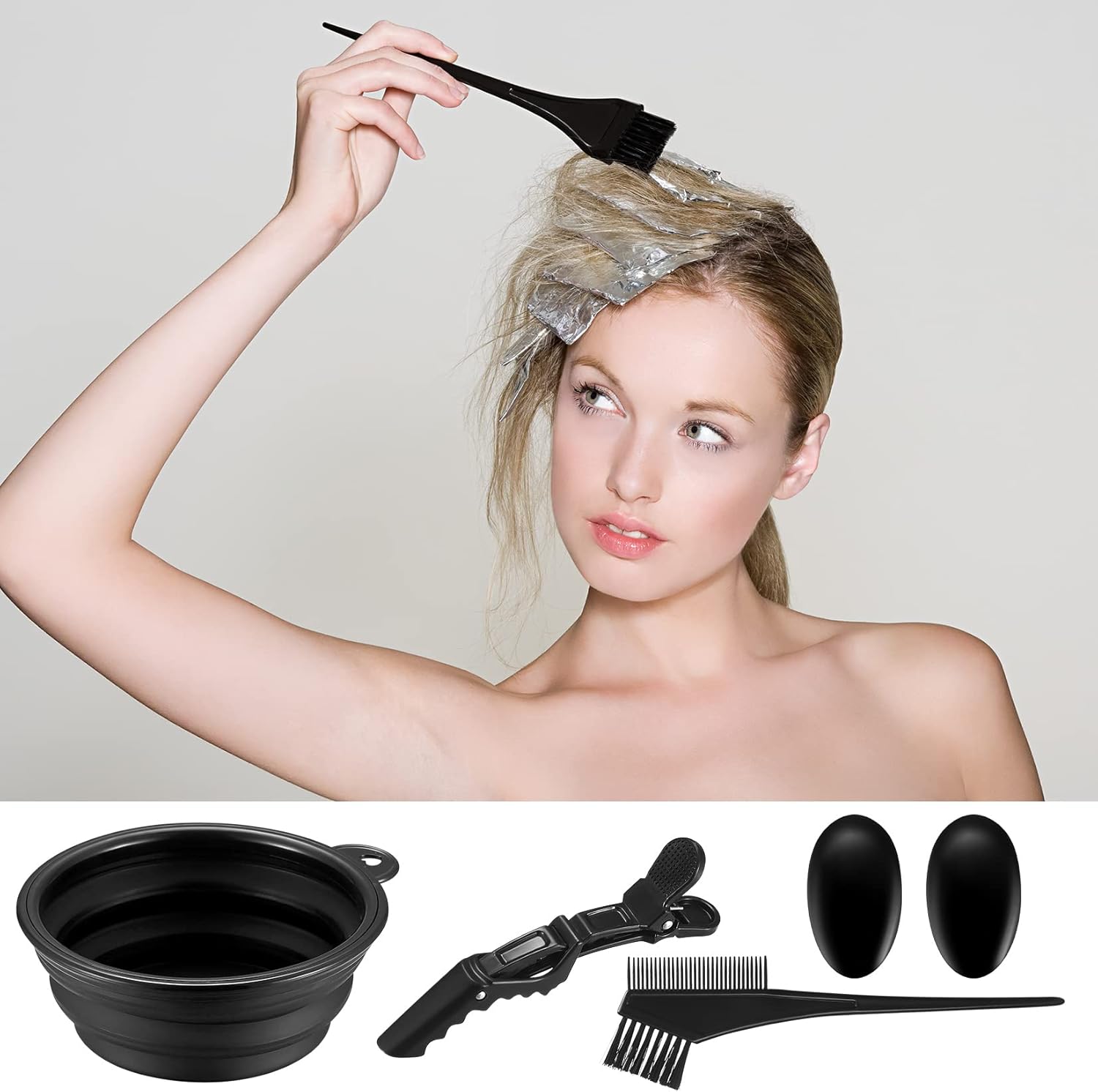 Kit de coloration cheveux - accessoires DIY - 22 pièces - pinceaux, pinces, gants