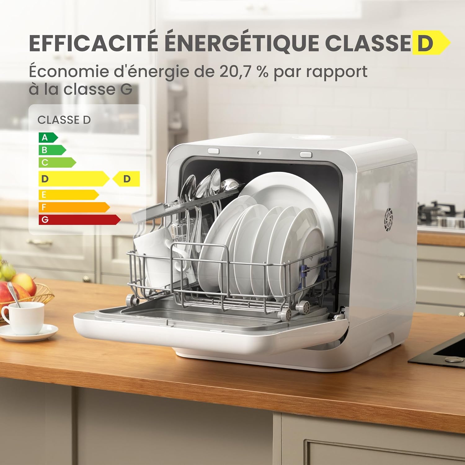 COMFEE’ - mini lave-vaisselle compact, 6 programmes, vapeur, TD305-WH