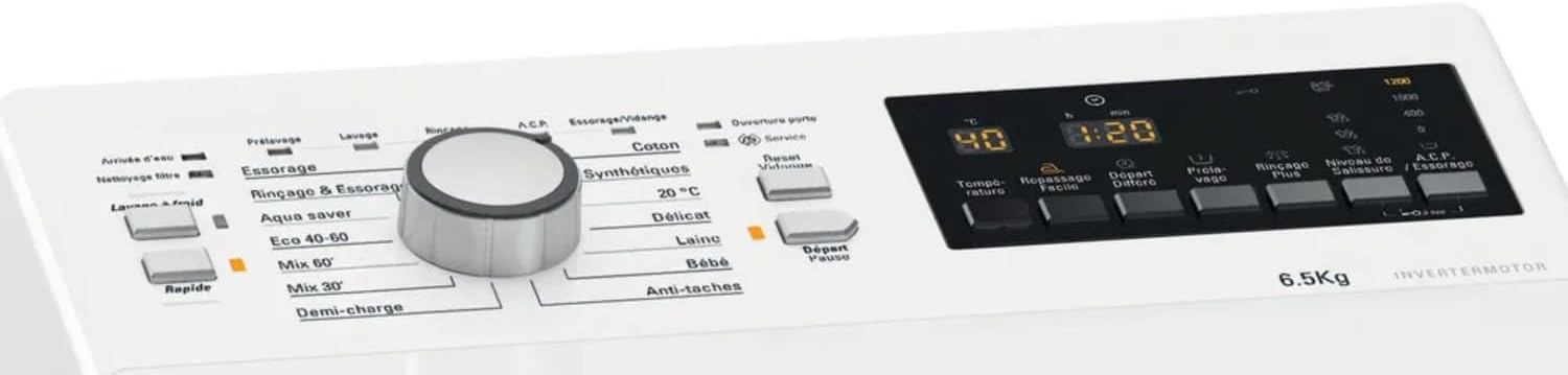 Hotpoint - lave-linge top 6,5 kg, 1200 tr/min, BPM - 90x40x60 cm - WMTG6524BFR/N