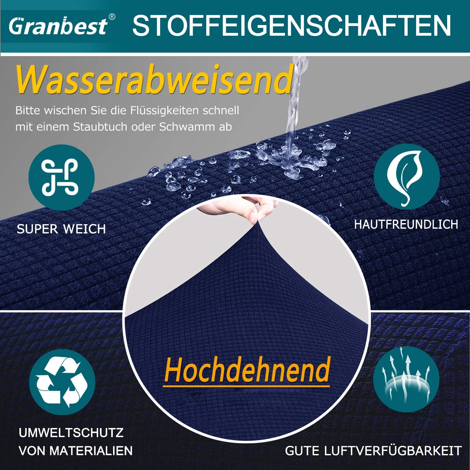 Granbest - housse de canapé stretch 3 places - spandex imperméable mousse antidérapante