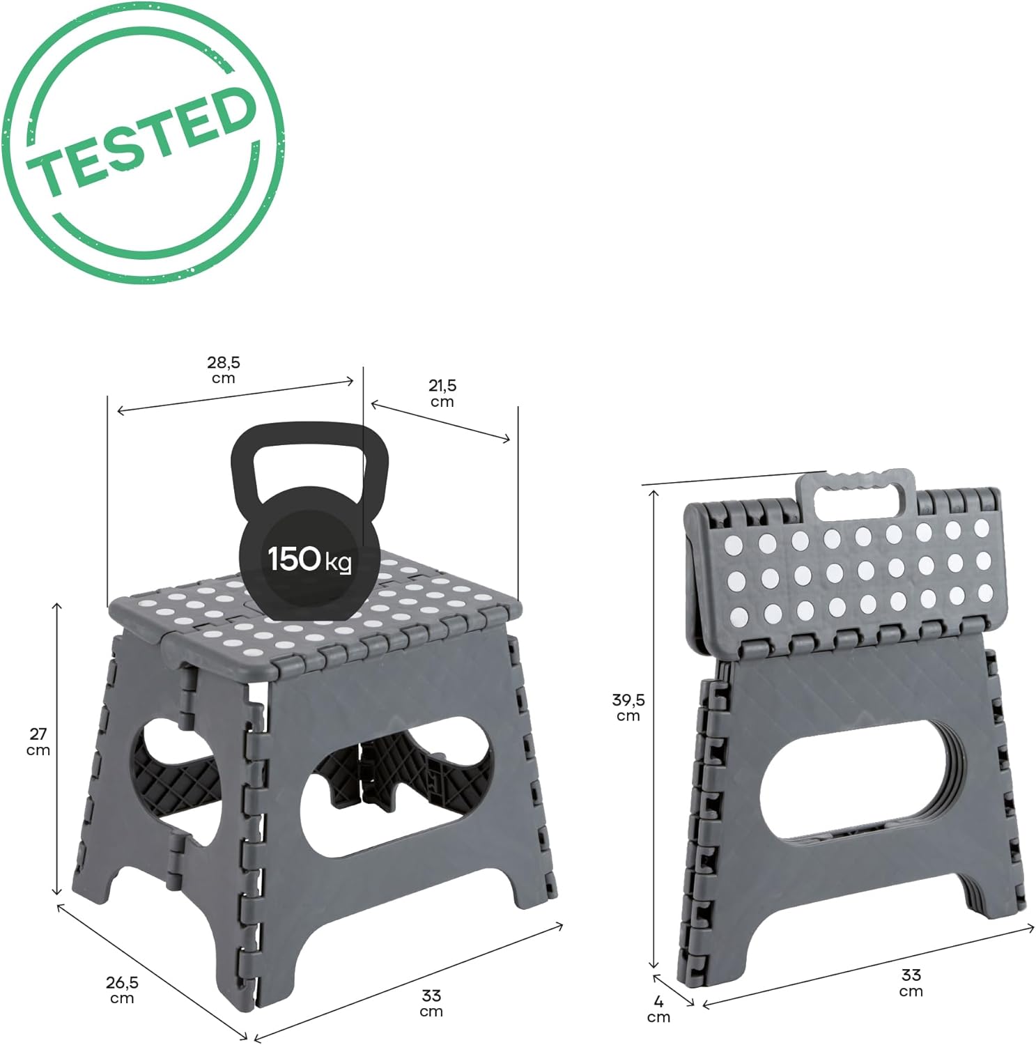Arregui - tabouret pliant multiusage, marchepied 27 cm, gris TB-027-G