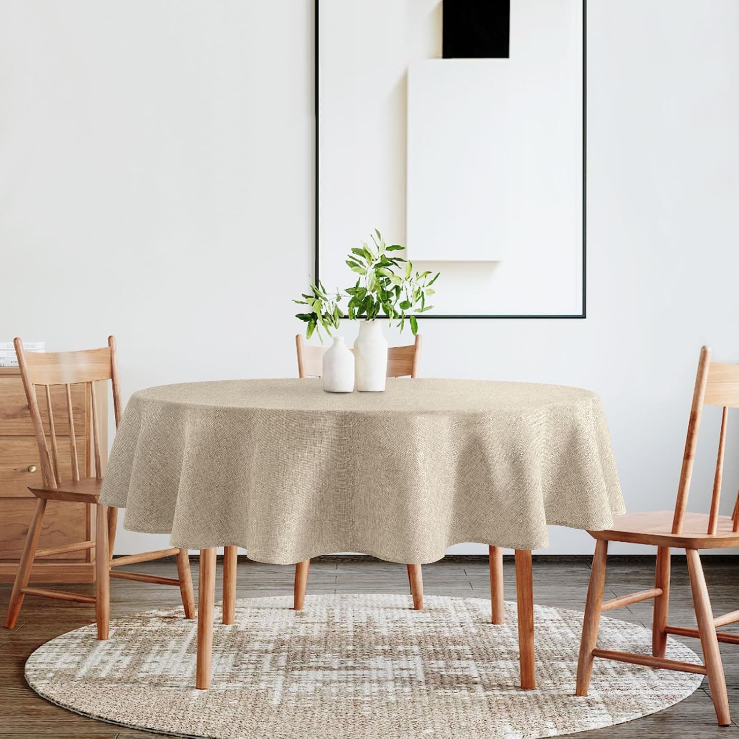 Nappe ronde - lin beige 160 cm - imperméable, lavable, salle à manger