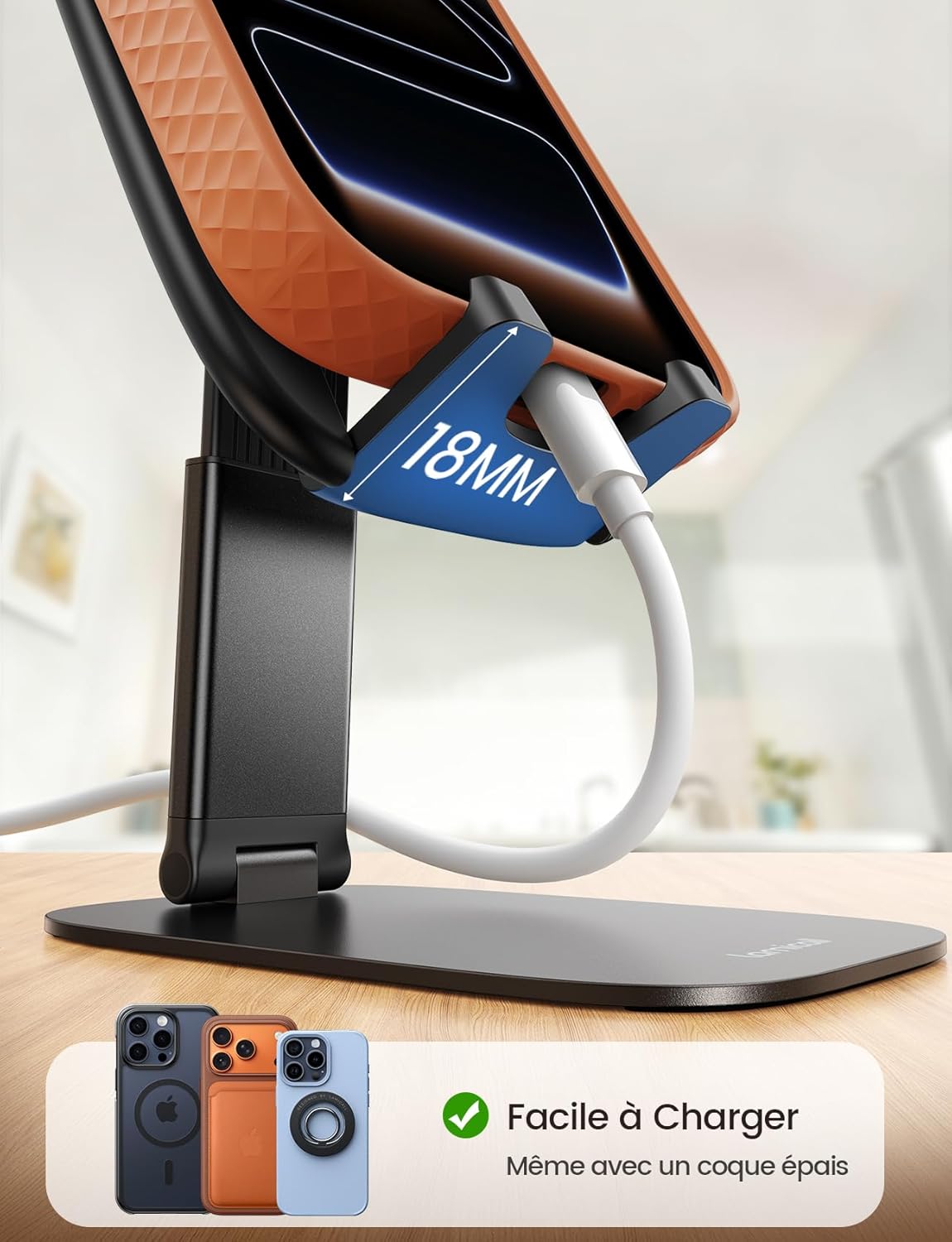 Lamicall - Support téléphone pliable - 15mm ultra-fin - hauteur et angle réglables, base métallique