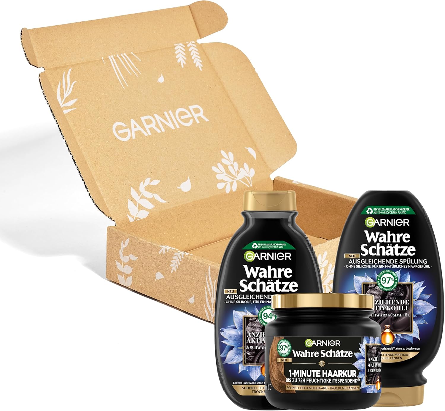 Garnier - lot 3 soins capillaires, 250/200/340ml, charbon actif