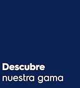 Le texte indique « Descubre nuestra gama » en texte blanc sur fond bleu marine uni.