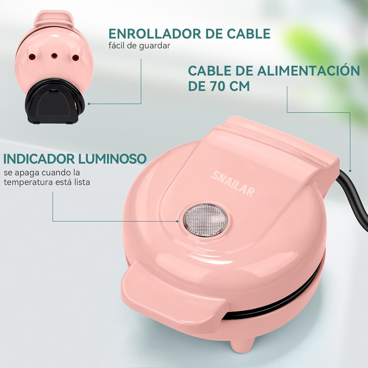 SNAILAR - mini gaufrier compact 550W - design rose, pour enfants