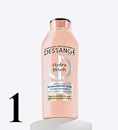 Vues multiples d'un produit en bouteille en verre dont le contenu et l'étiquette sont de couleur pêche.