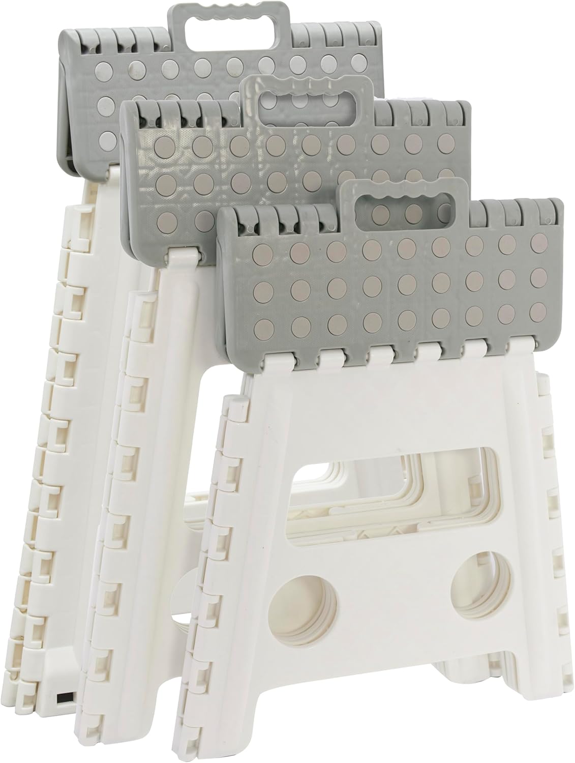 Arregui - Tabouret pliant 39 cm, blanc & gris, pliable compact TB-039-GB