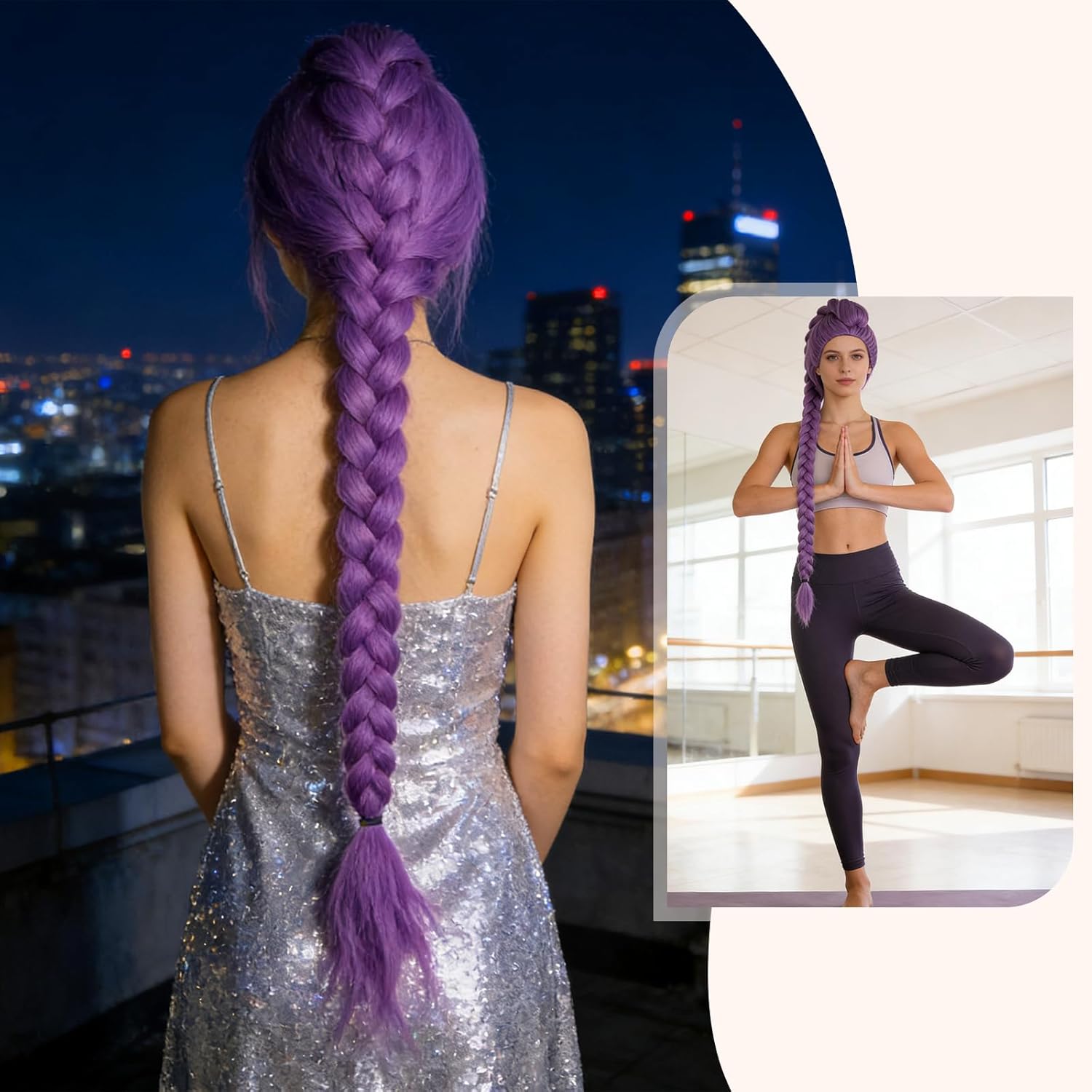Perruque cosplay violette - longue tresse amovible - mixte adulte - idéale fête, Halloween, carnaval