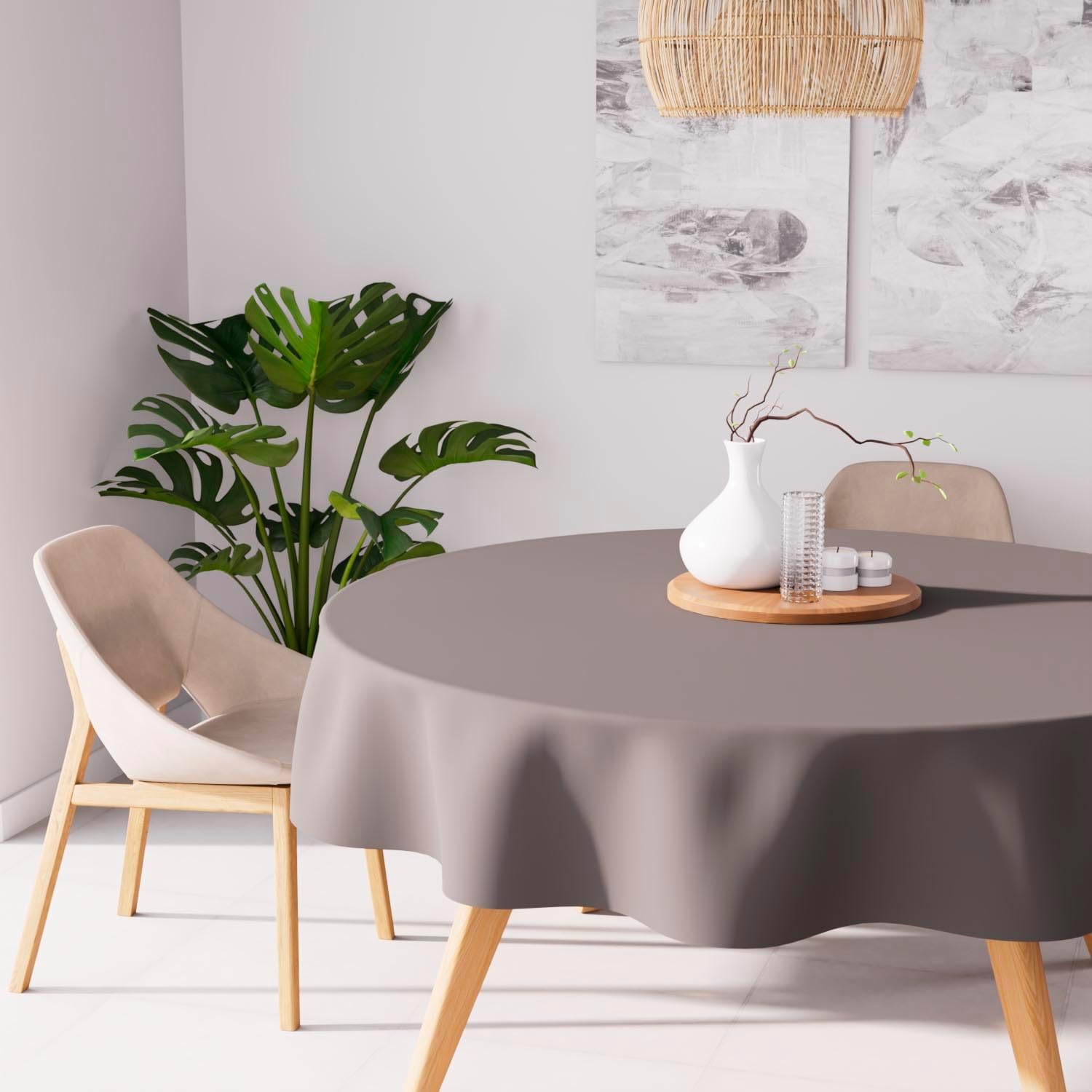 Soleil d'Ocre - Alix nappe ronde 180 cm - polyester, anti-tâches, moka