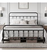 Yaheetech Lit Simple Double en Métal Assemblage Simple pour Petits Espaces Adultes 140x200cm Noir