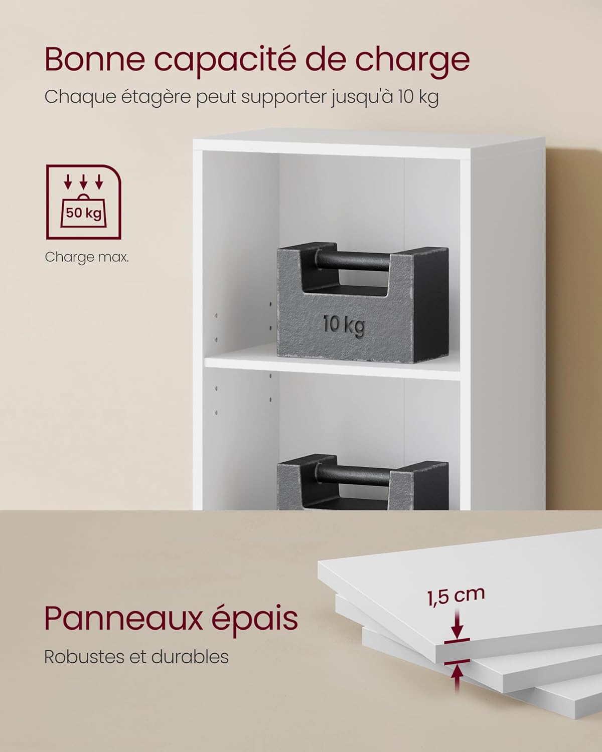 VASAGLE - étagère 4 niveaux - 24x40x121,5 cm, rangement blanc, LBC104W