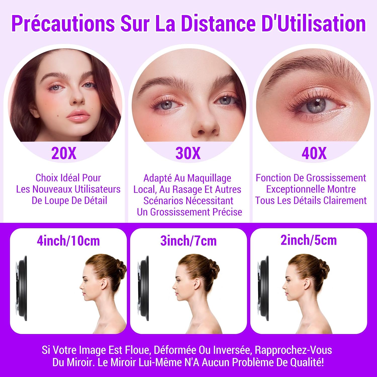 Miroir grossissant - 40x - support, pince à épiler, ciseaux, maquillage