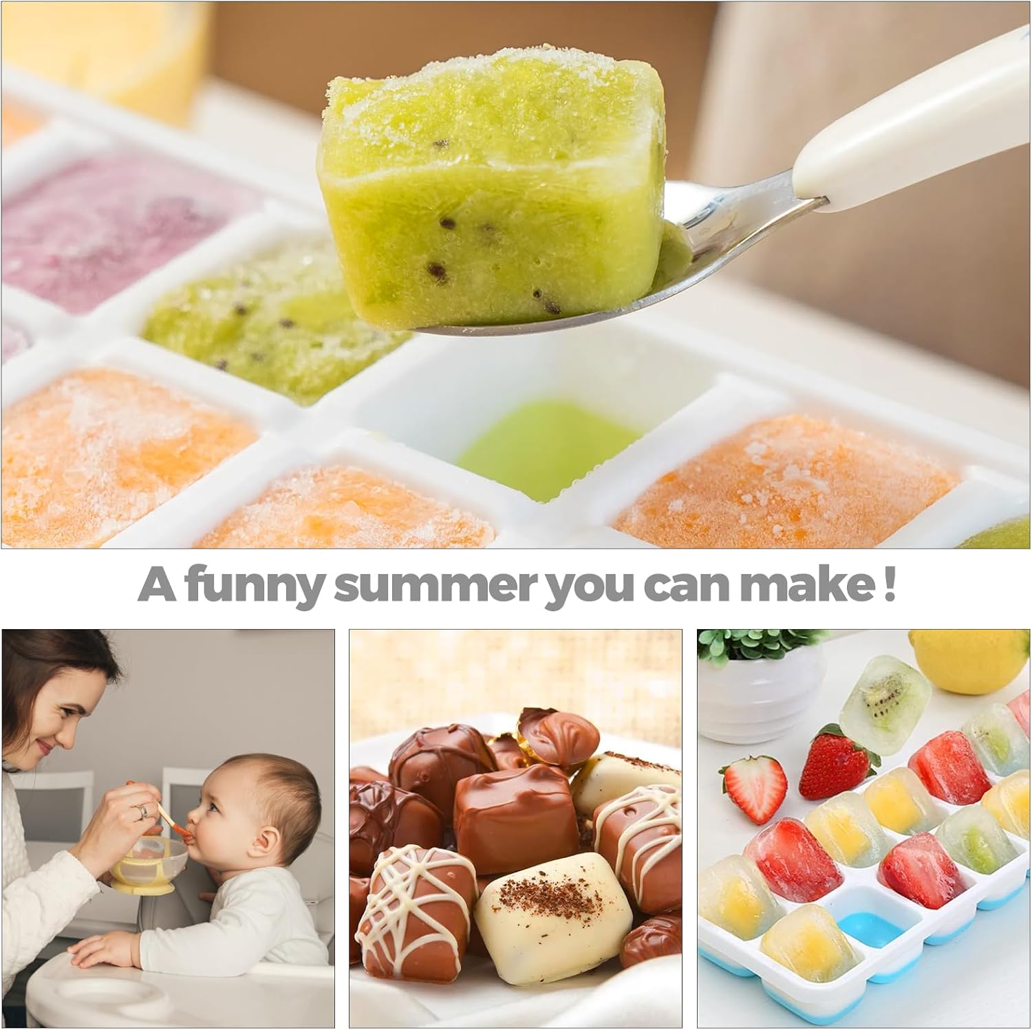 Bacs à glaçons silicone - 2 pièces - 24 alvéoles - couvercles, sans BPA, facile démoulage