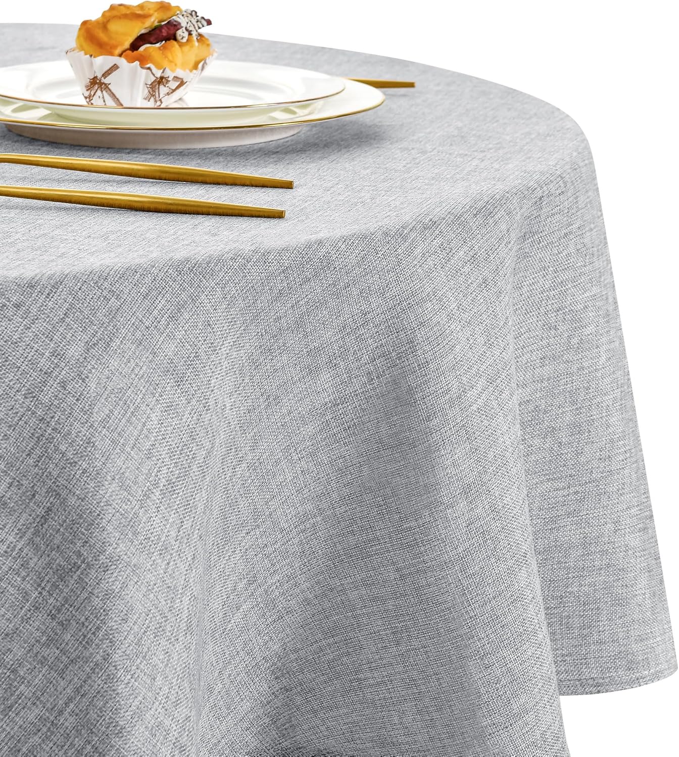 DWCN - nappe ronde effet lin - 160 cm - imperméable lavable gris