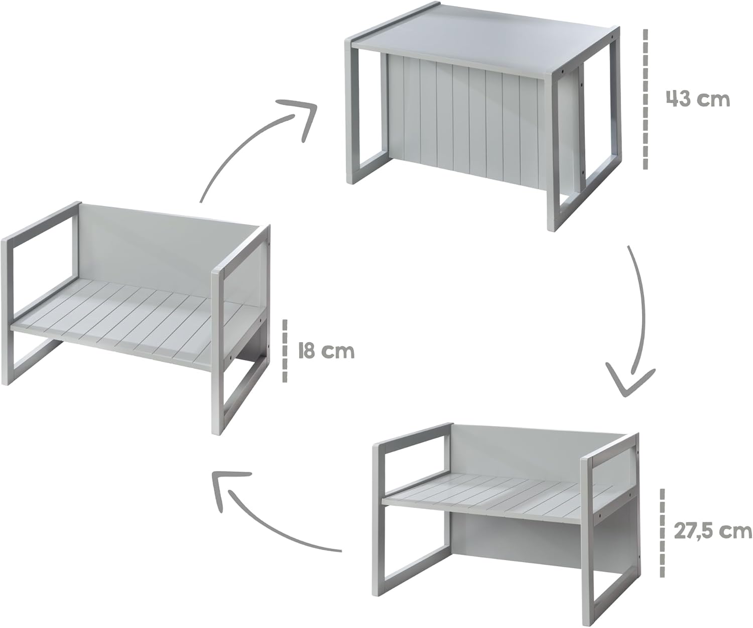 Roba - Banc Enfant 2en1 réglable, convertible table/bureau, 57x44cm, 60kg, gris