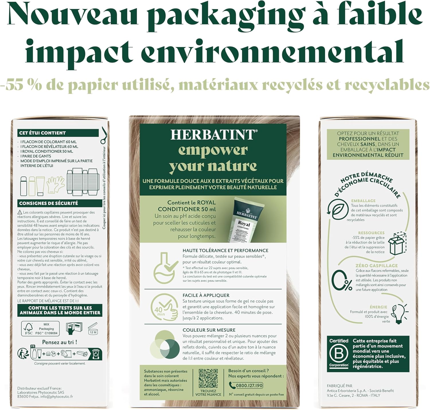 Herbatint - Coloration 10C - 170ml - sans ammoniaque, couverture cheveux blancs