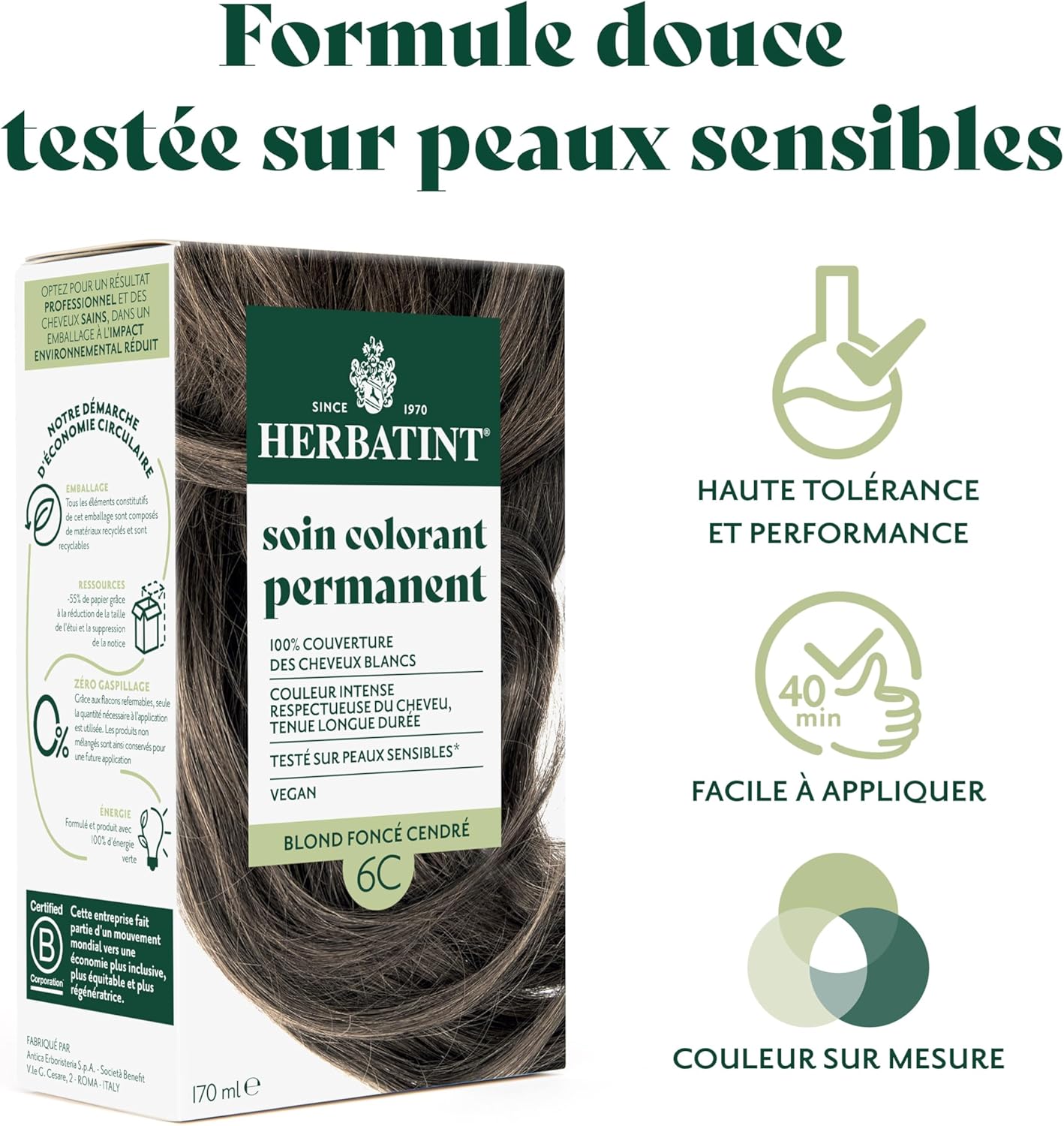 Herbatint - Soin Colorant Cheveux, 170ml, Sans Ammoniaque, 6C