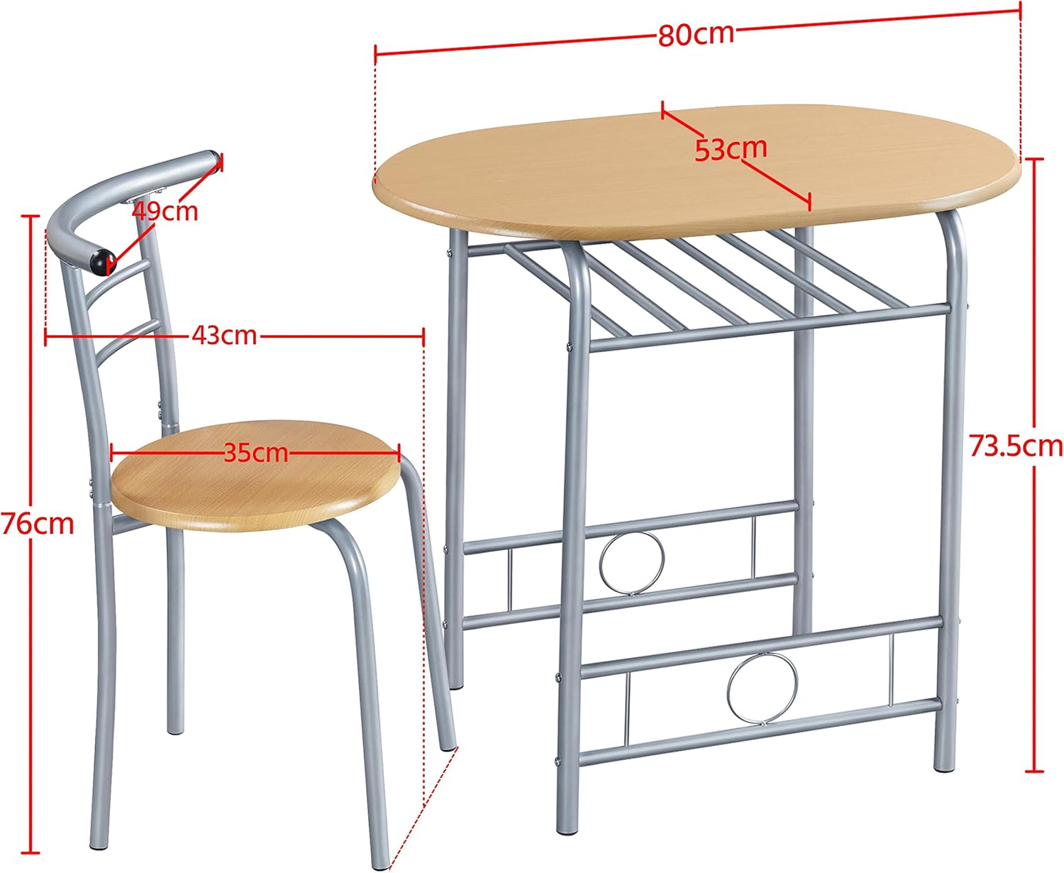 Yaheetech - ensemble table et 2 chaises, bois/argent, compact, porte-bouteilles