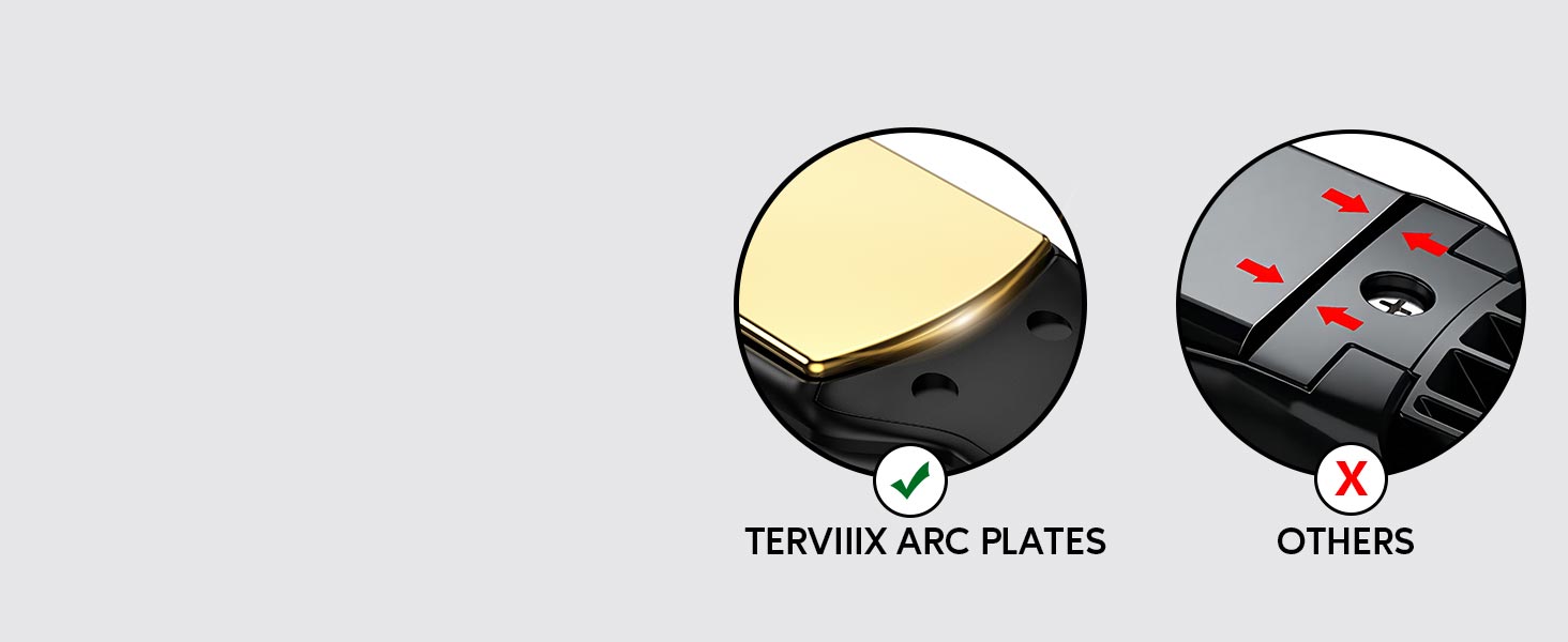 Comparaison de deux objets circulaires : la gauche montre une surface jaune lisse étiquetée « PLAQUES D'ARC TERVIIX », la droite montre une surface grise texturée étiquetée « AUTRES »