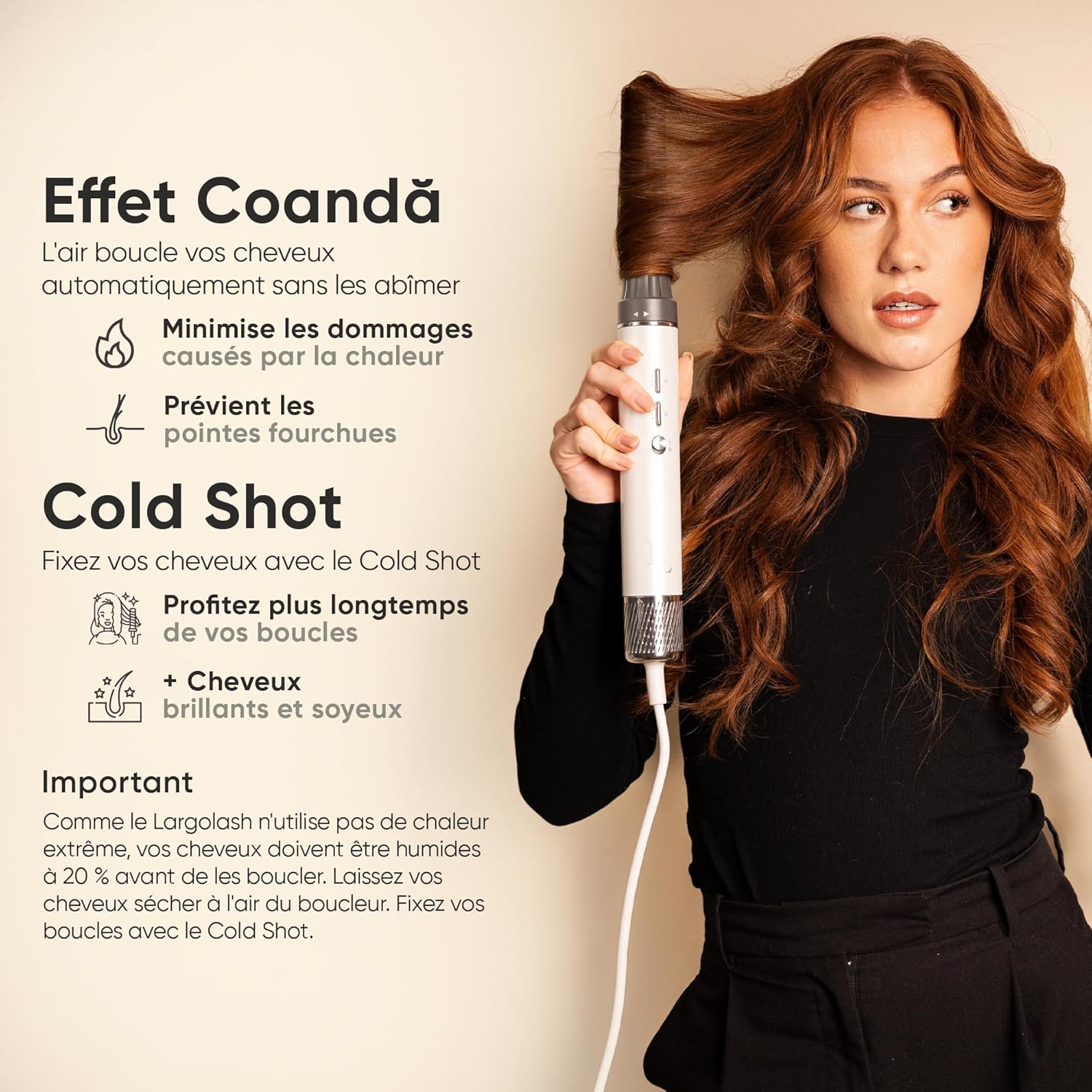 Brosse soufflante - luxe blanc argent - 135000 RPM - séchage rapide, ionique, auto-wrap, volumateur, lisseur