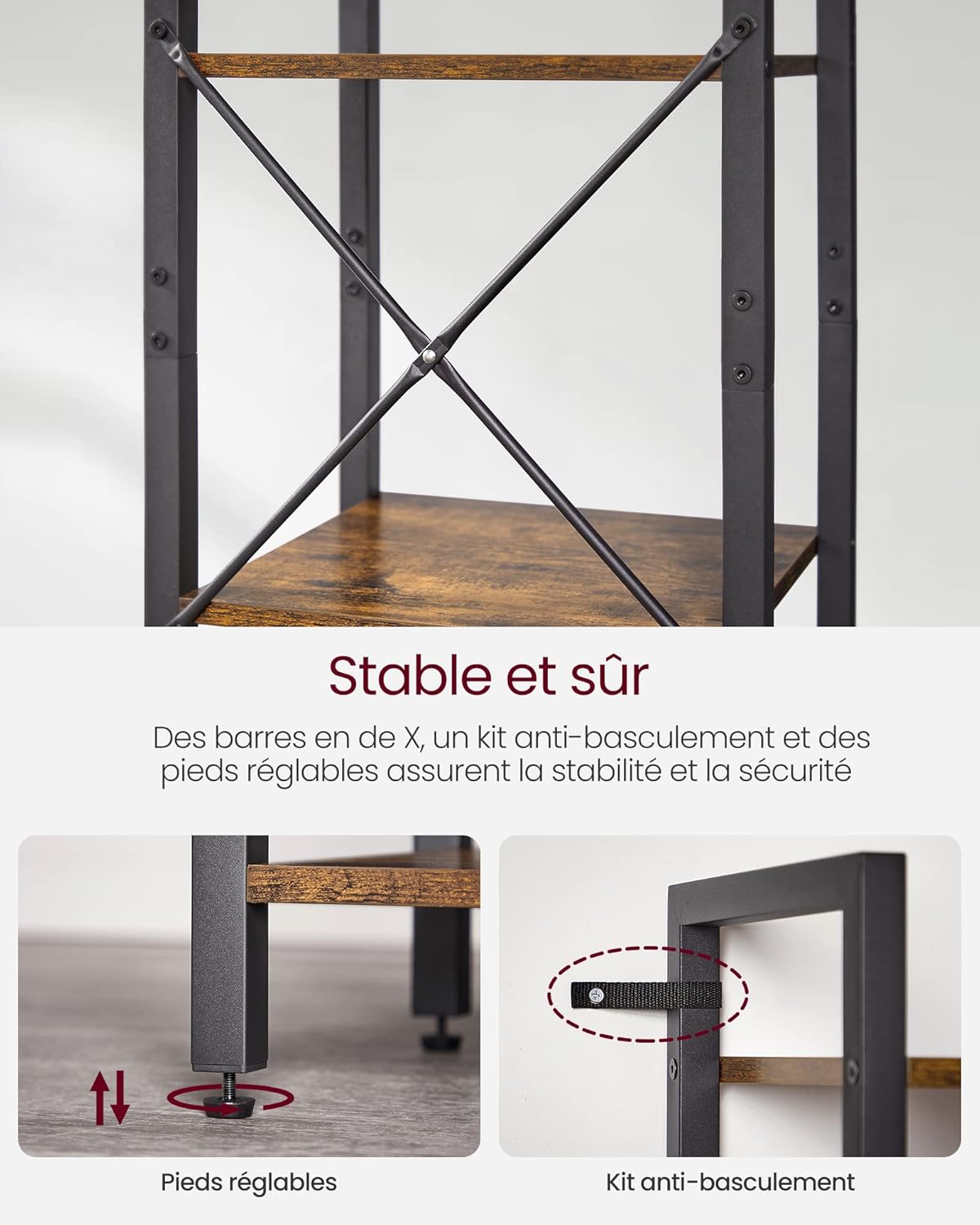 VASAGLE - étagère industrielle 30x40x187,5 cm, 6 niveaux, rangement, LLS101B01