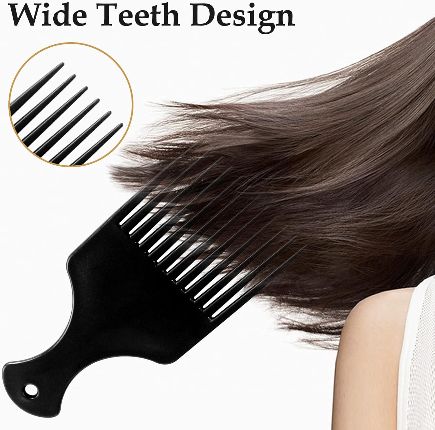 Peigne afro - dents larges, plastique - lot de 2 - idéal cheveux bouclés