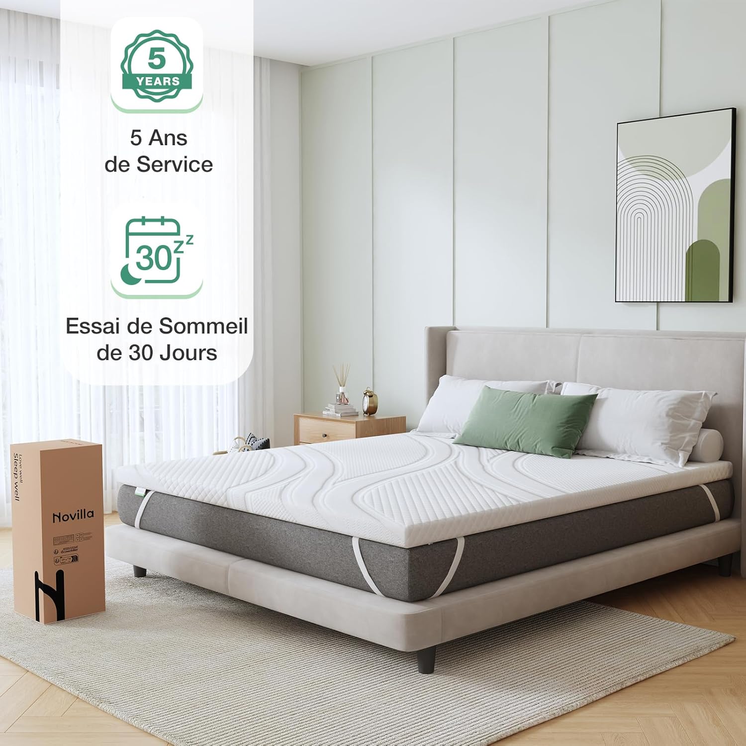 Novilla - Surmatelas Gel Mémoire 80x190 - 5cm, anti-glisse, lavable