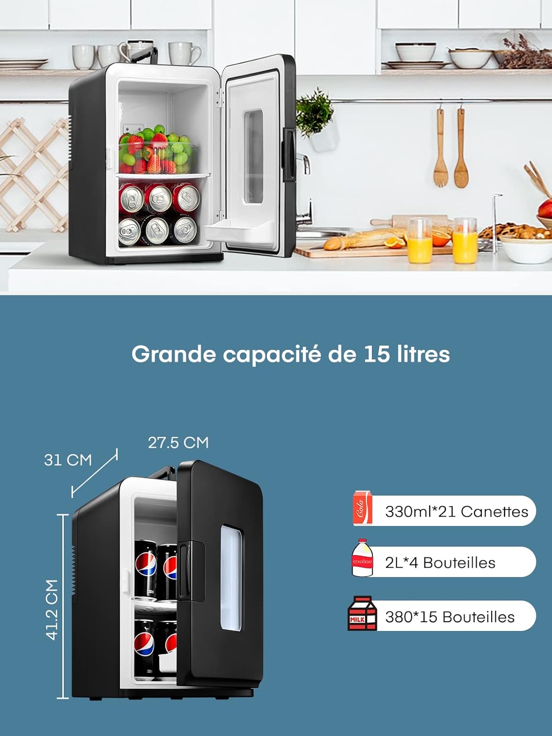 Northclan - Mini Frigo 15L - compact, silencieux, chaud/froid, 21 canettes