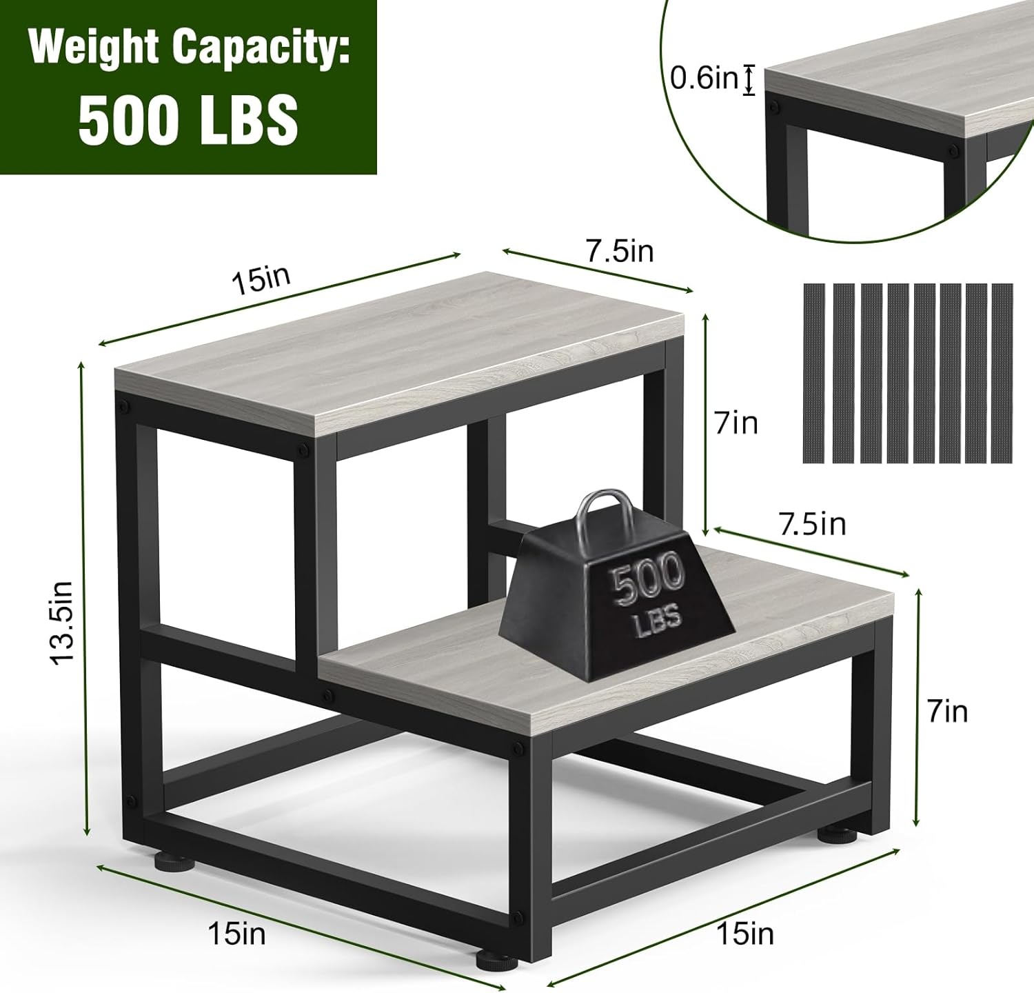 LIANTRAL - marchepied 2 marches - acier et bois, 200kg, gris/noir