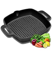 Velaze Poêle à frire carrée en fonte pré-enduite avec double poignée pour induction, El...