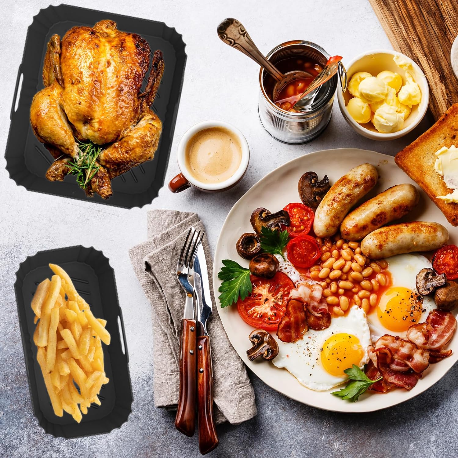 Moule silicone air fryer compatible Moulinex série EZ9018, 5,2/3,1L, réutilisable, accessoires friteuse EZ9018