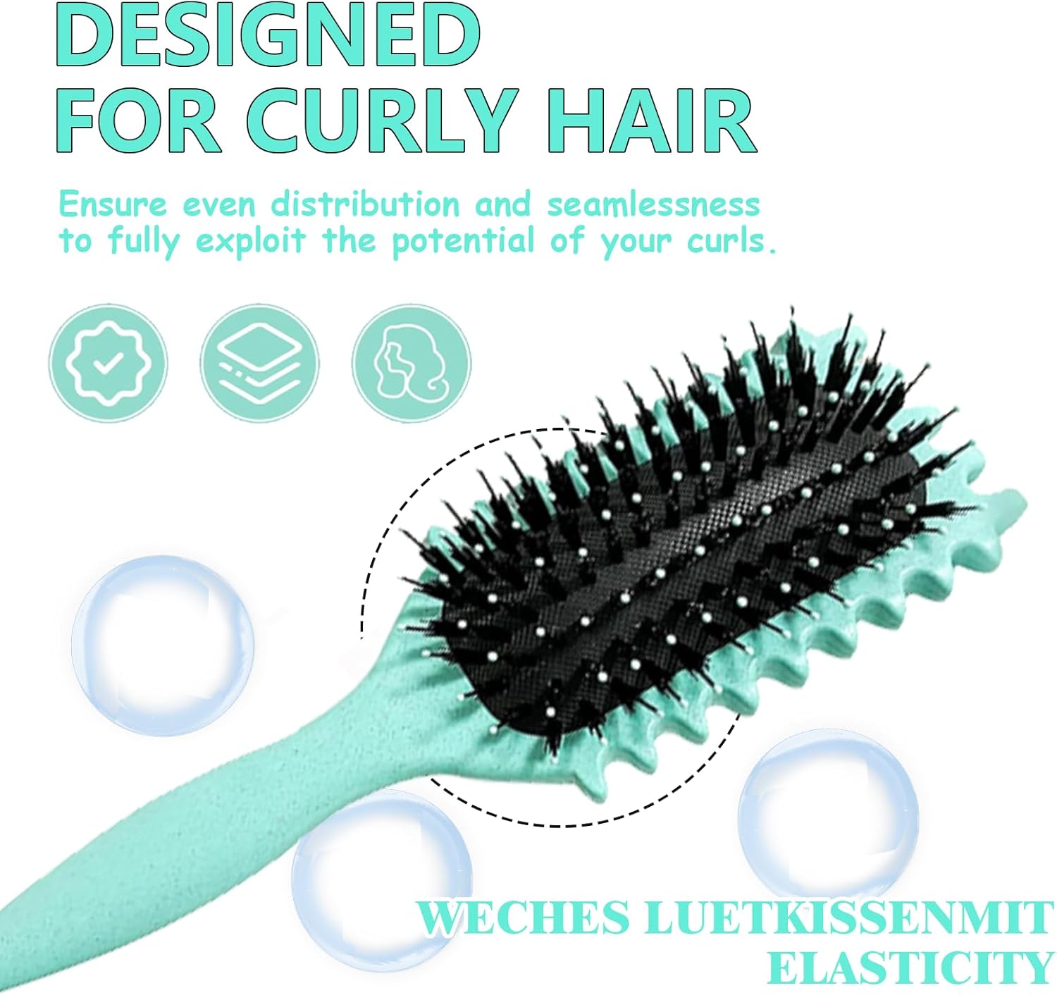 Brosse à boucler - 24cm - boucle, fixation, réduction frisottis, vert