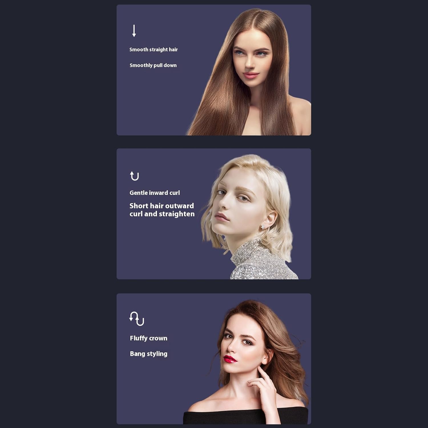 Brosse chauffante cheveux courts - 3 niveaux, LED, USB rechargeable, portable