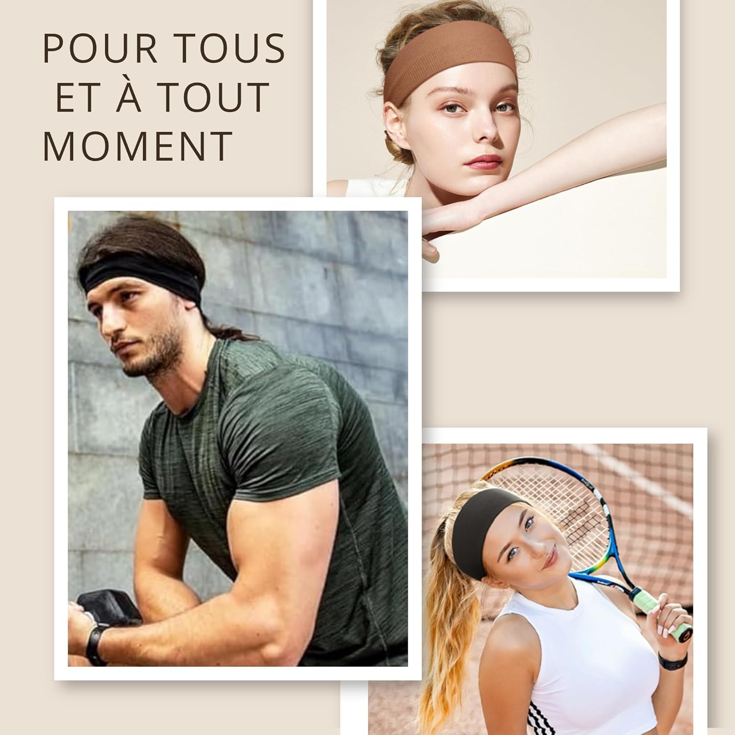 Bandeau cheveux - sport fitness 3pcs - élastique, antidérapant, résistant
