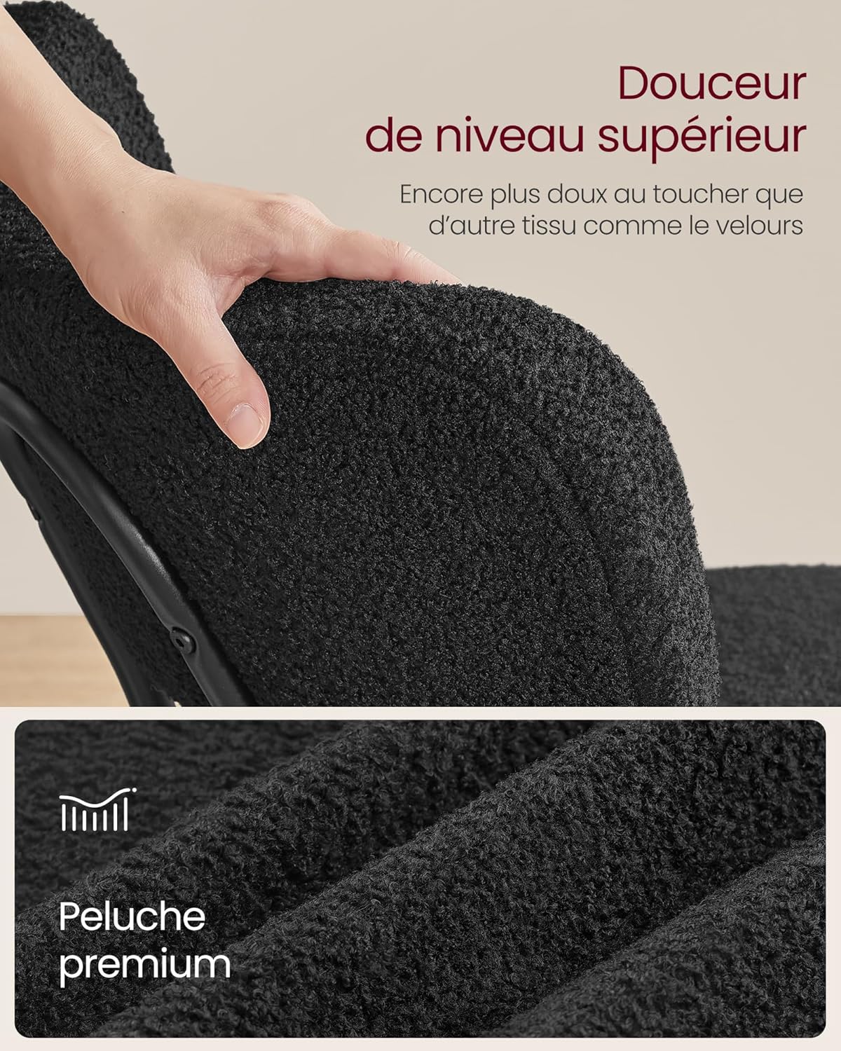 VASAGLE - Chaises salle à manger, lot de 4, tissu peluche, dossier courbé, cadre acier, rembourrées, noir, KDC110B14