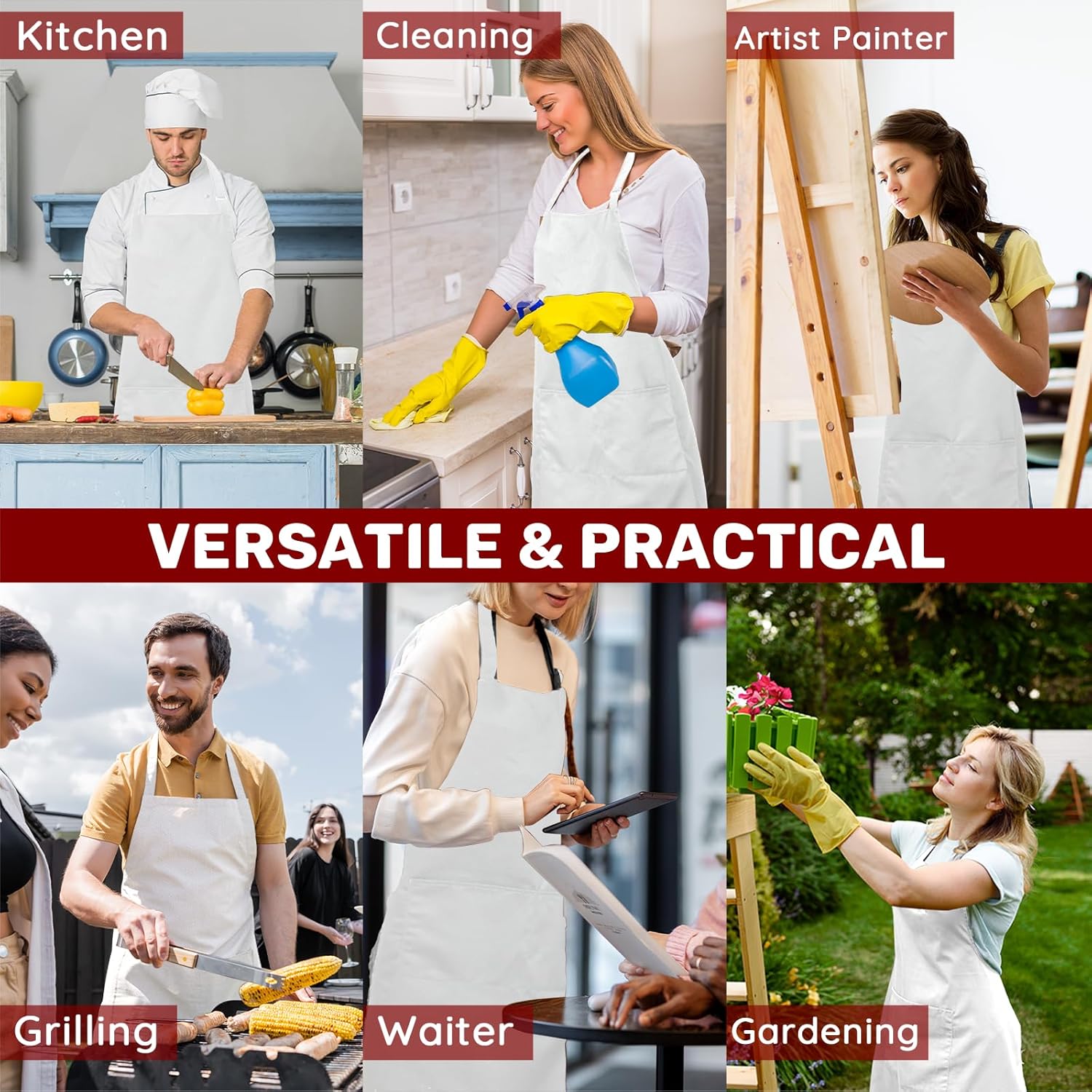 Tablier de chef - lot de 2 - grande taille - 2 poches, unisexe, usage professionnel