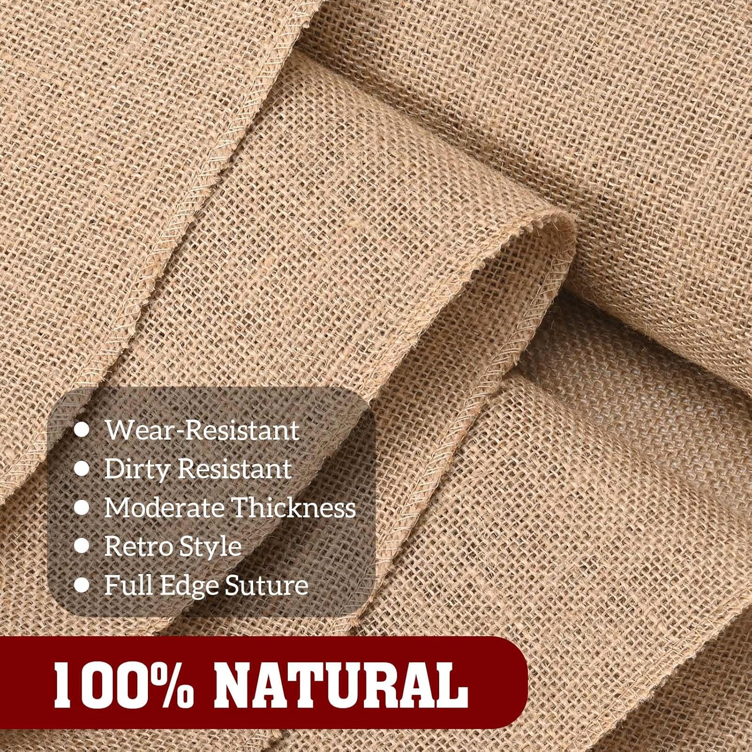 Nappe en jute - 30x1000 cm - bords cousus, coton et lin, découpable