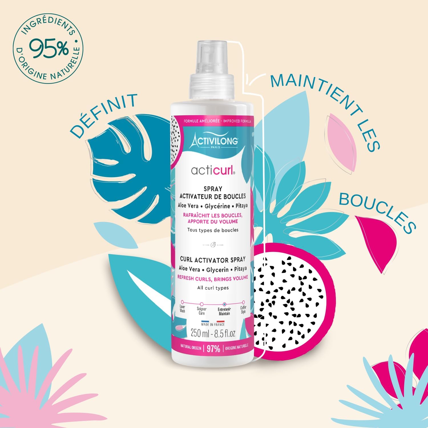 Activilong - Spray Activateur Acticurl - 250ml - Boucles définies, volume, 97% naturel